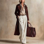 Leandra - Women's Suede Double-Breasted Long Trench Coat 1