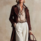 Leandra - Women's Suede Double-Breasted Long Trench Coat 3