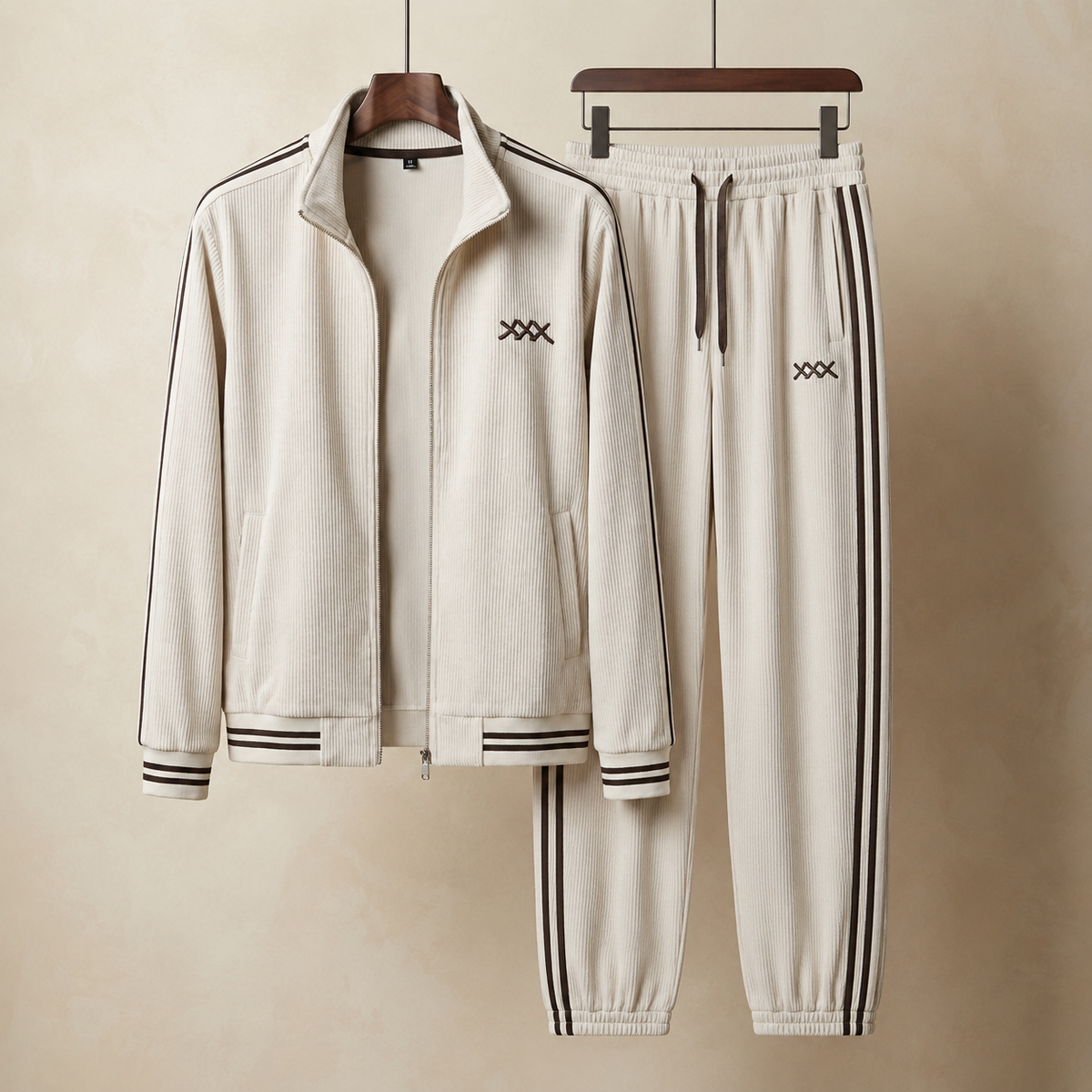 Lennart - Men's Corduroy Tracksuit with Contrast Side Stripe