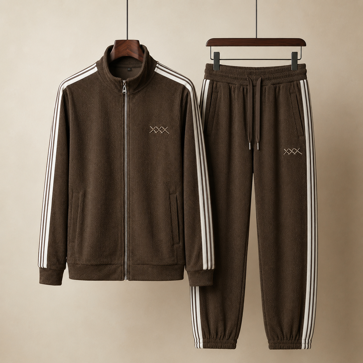 Lennart - Men's Corduroy Tracksuit with Contrast Side Stripe
