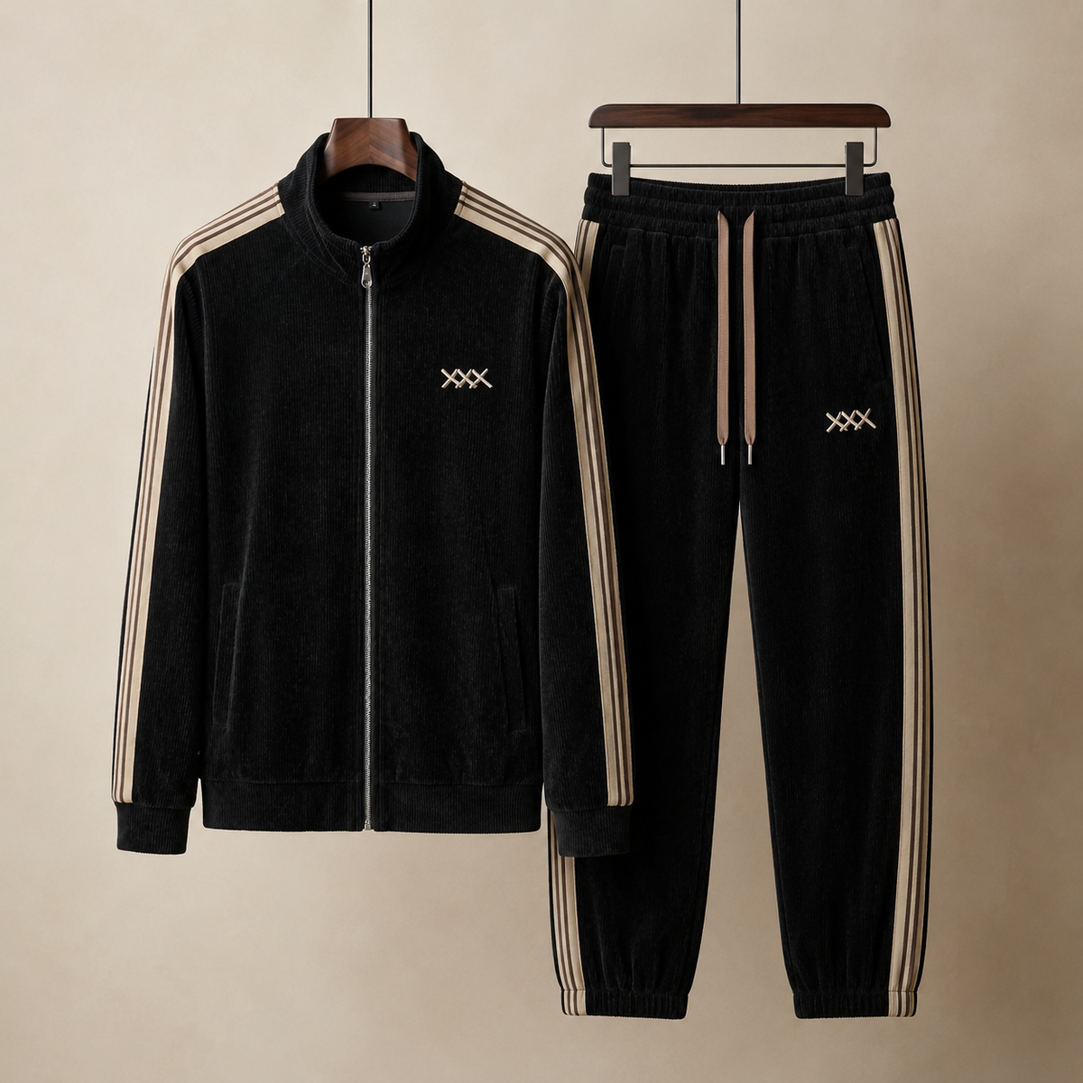 Lennart - Men's Corduroy Tracksuit with Contrast Side Stripe