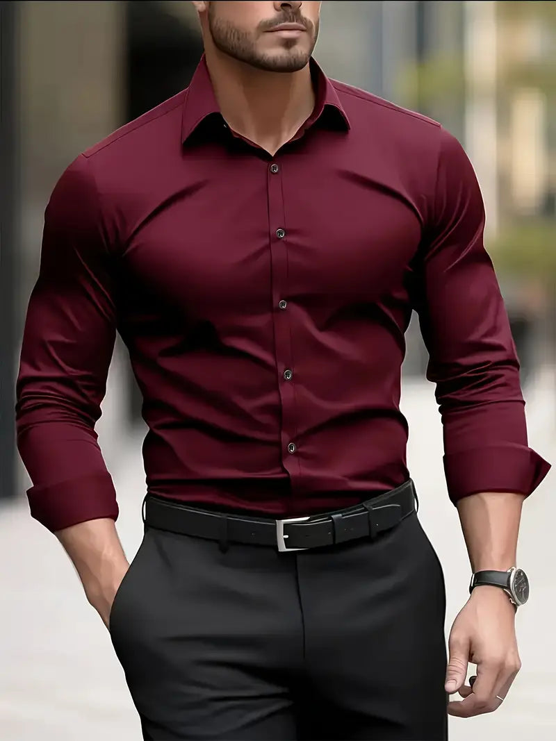 Lennox - Men's Tailored Button-Front Dress Shirt with Rolled Cuffs