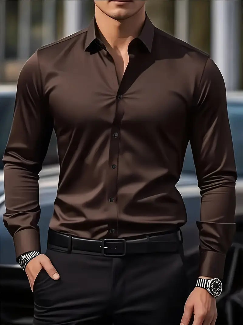 Lennox - Men's Tailored Button-Front Dress Shirt with Rolled Cuffs