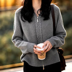 Liddy - Women's Cable Half-Zip Loose Hoodie Cardigan 1