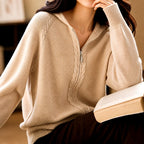 Liddy - Women's Cable Half-Zip Loose Hoodie Cardigan 2