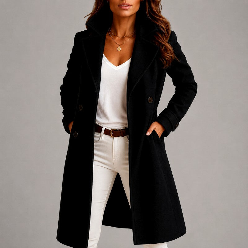 Livia - Women's Wide-Lapel Longline Button Coat 1