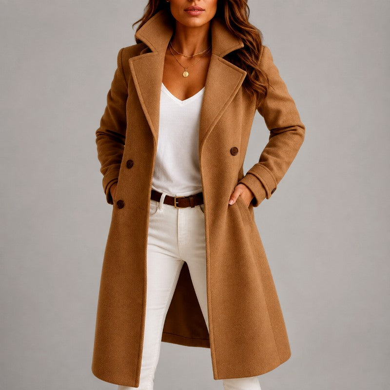 Livia - Women's Wide-Lapel Longline Button Coat 3