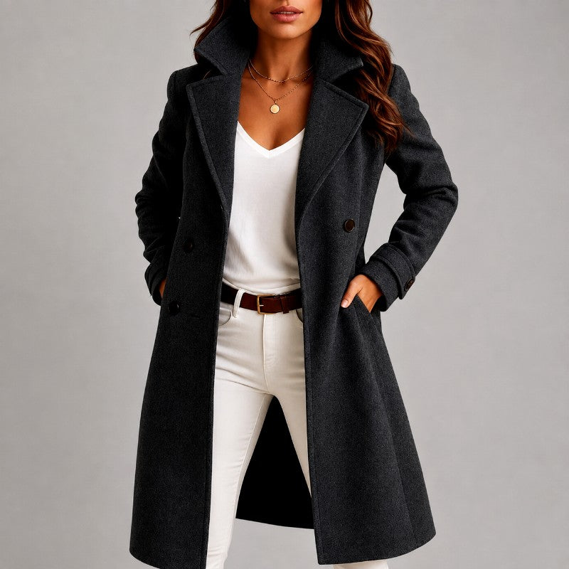 Livia - Women's Wide-Lapel Longline Button Coat 4