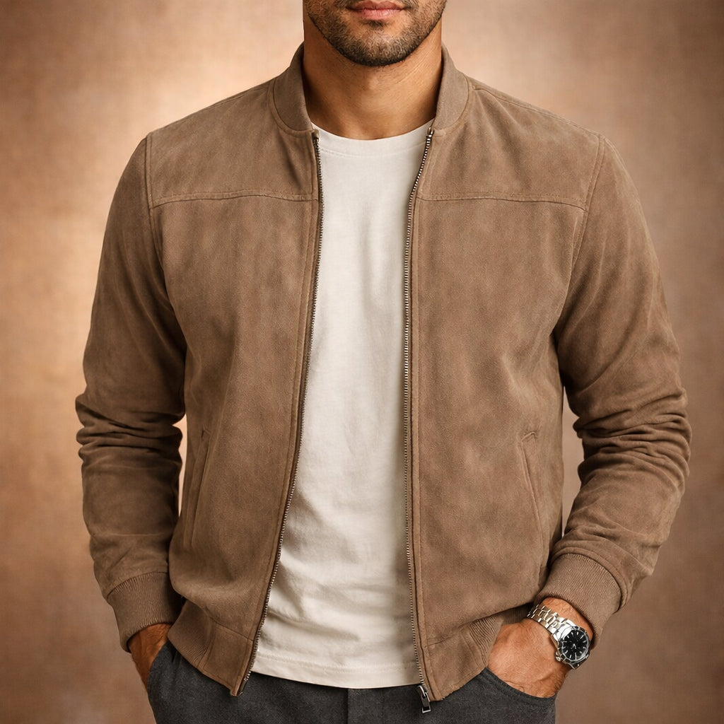 Lyndon - Men's Suede Zip Bomber Jacket