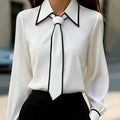 Madelyn - Women's Pointed-Collar Blouse with Contrast Tie