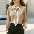 Madelyn - Women's Pointed-Collar Blouse with Contrast Tie