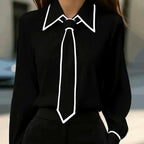Madelyn - Women's Pointed-Collar Blouse with Contrast Tie
