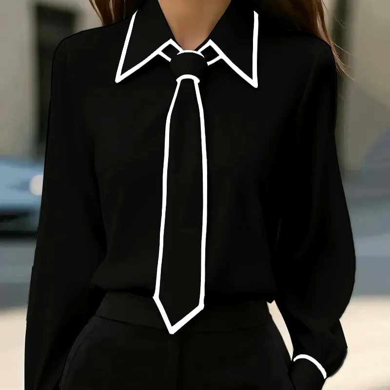 Madelyn - Women's Pointed-Collar Blouse with Contrast Tie