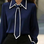 Madelyn - Women's Pointed-Collar Blouse with Contrast Tie