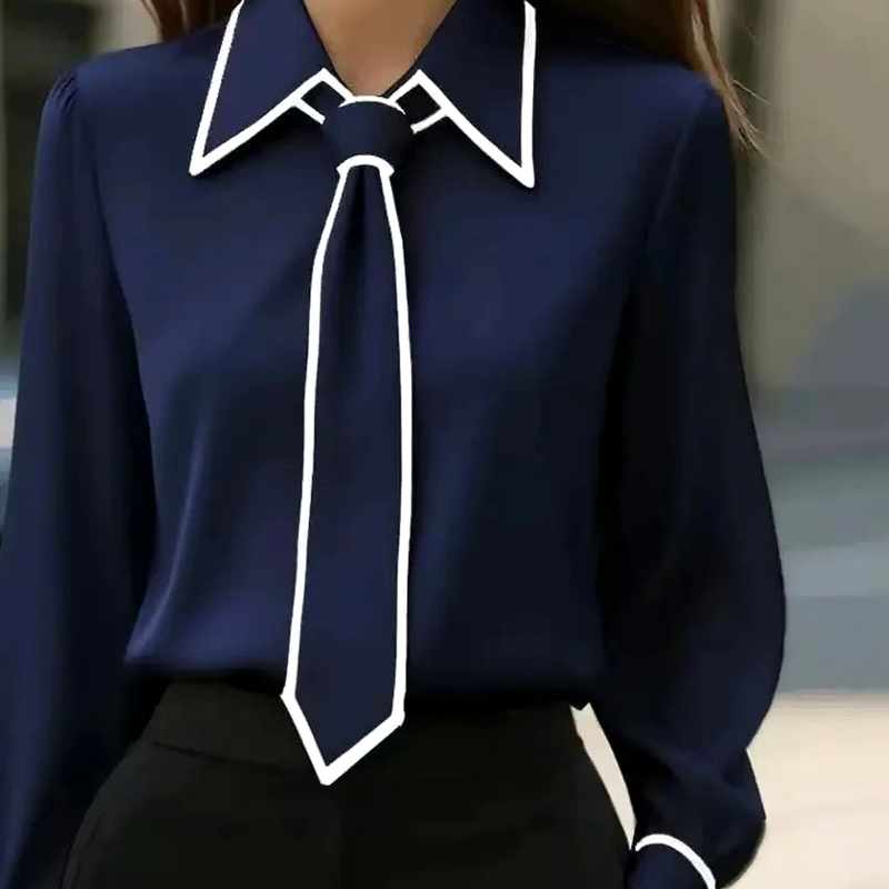 Madelyn - Women's Pointed-Collar Blouse with Contrast Tie
