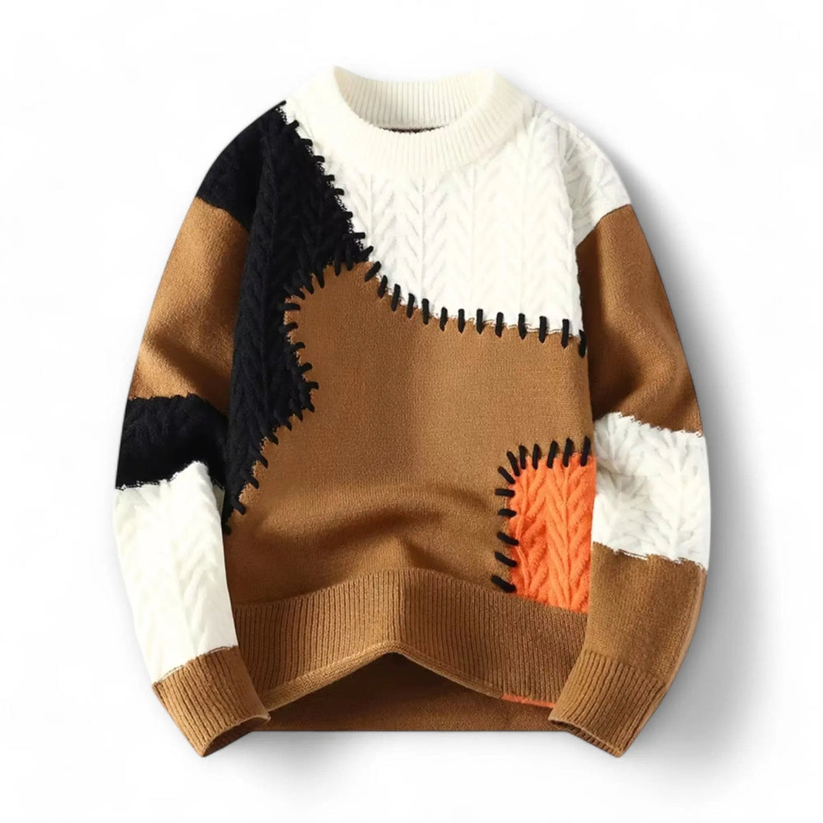 Marceau - Men's Color-Block Crewneck Sweater with Contrast Stitching