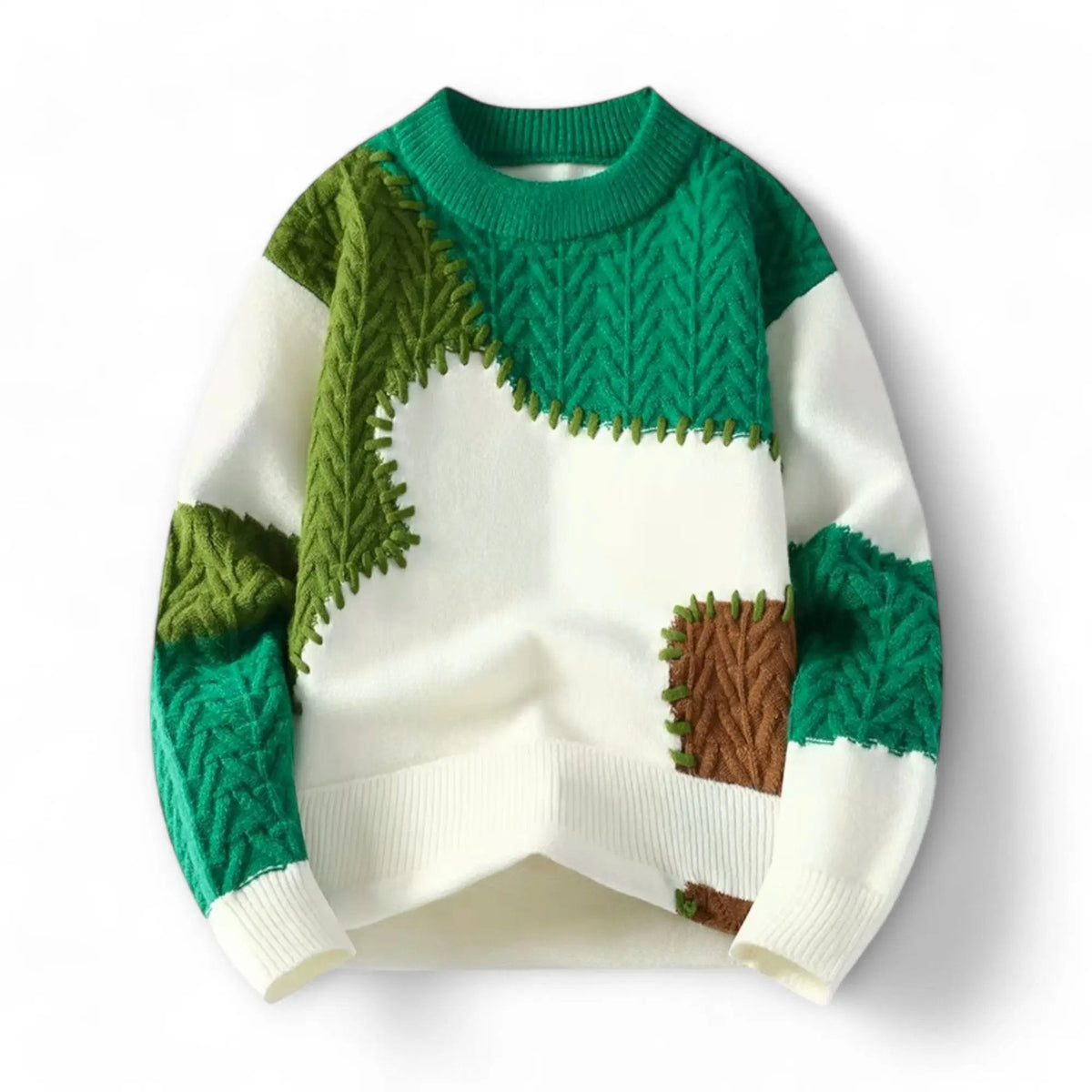 Marceau - Men's Color-Block Crewneck Sweater with Contrast Stitching