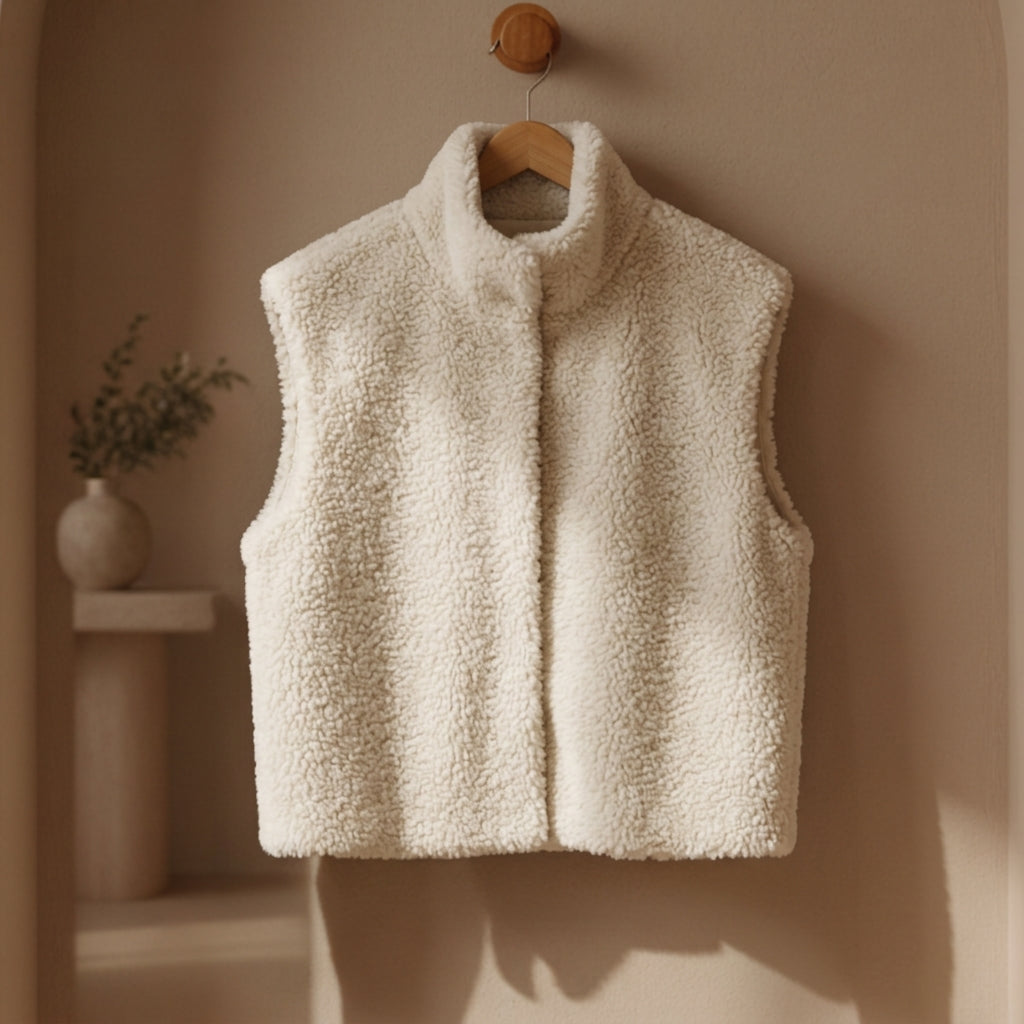 Marcela - Women's Plush Faux-Shearling High-Collar Vest