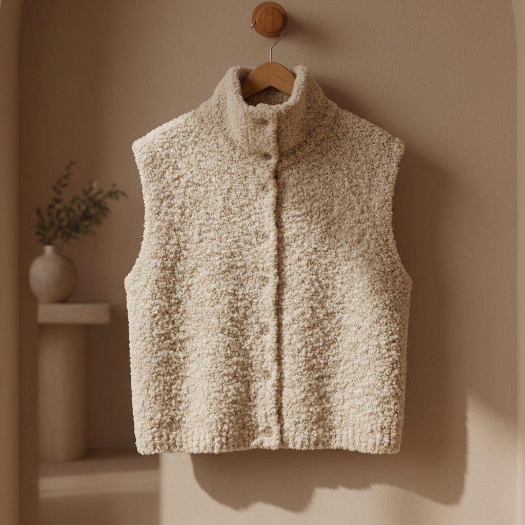 Marcela - Women's Plush Faux-Shearling High-Collar Vest