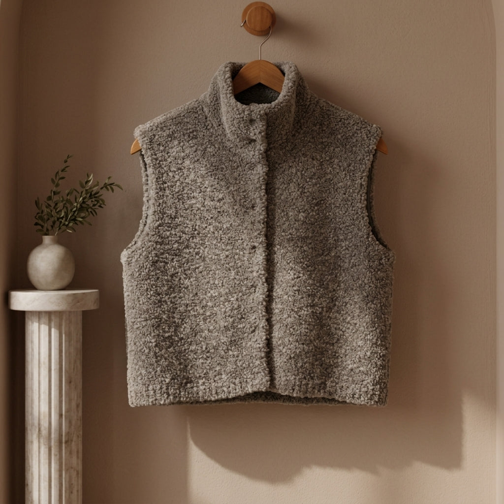 Marcela - Women's Plush Faux-Shearling High-Collar Vest