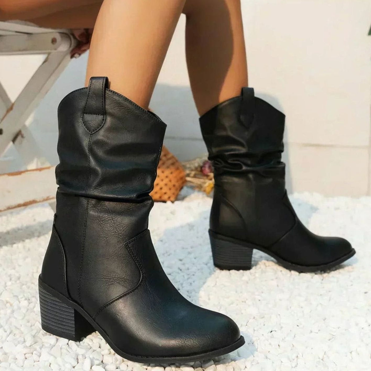 Margery - Women's Slouch Ankle Boots with Block Heel