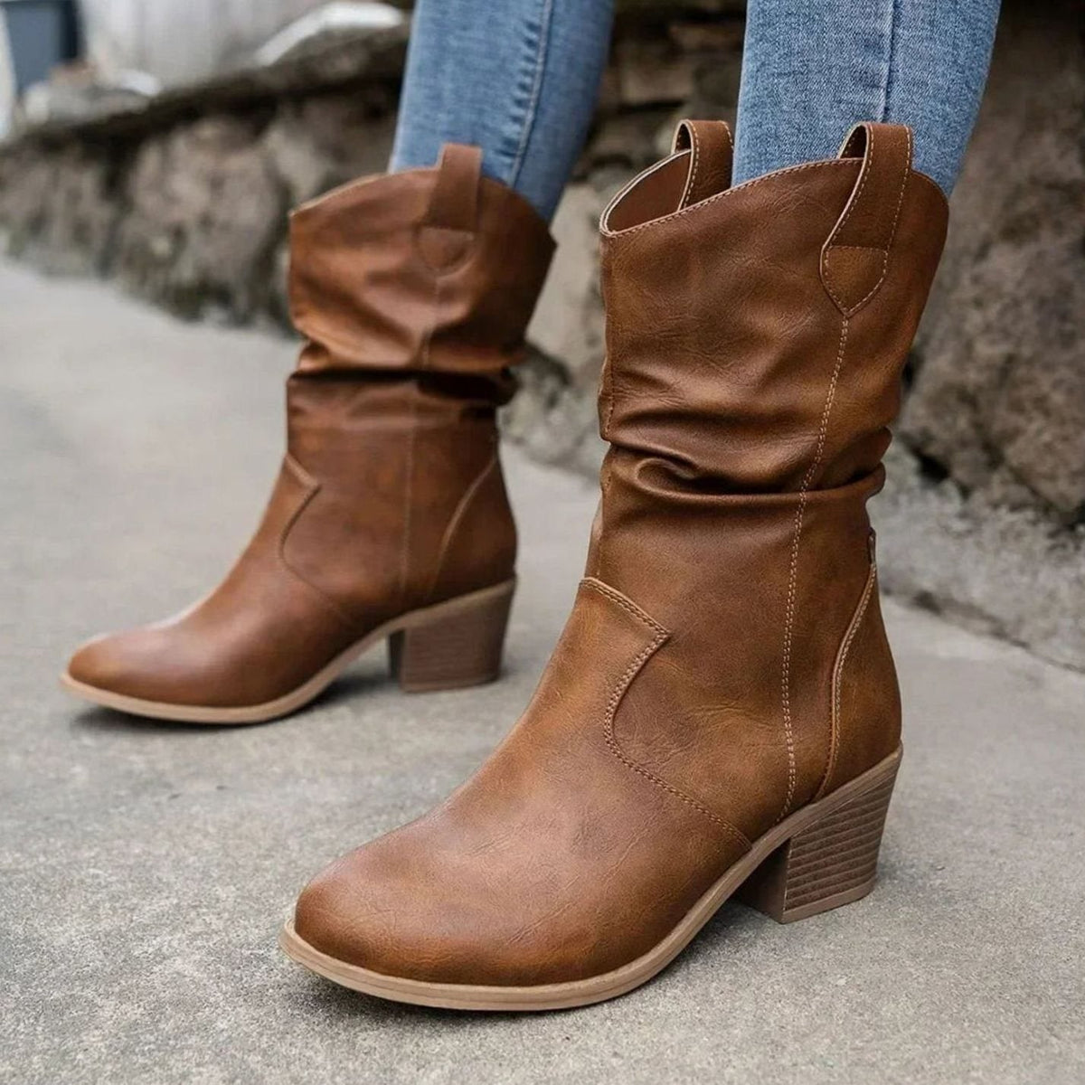 Margery - Women's Slouch Ankle Boots with Block Heel
