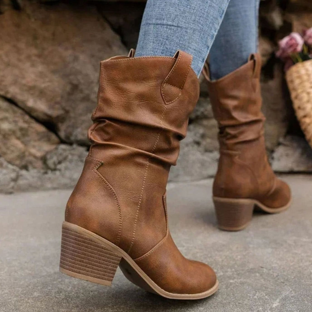 Margery - Women's Slouch Ankle Boots with Block Heel