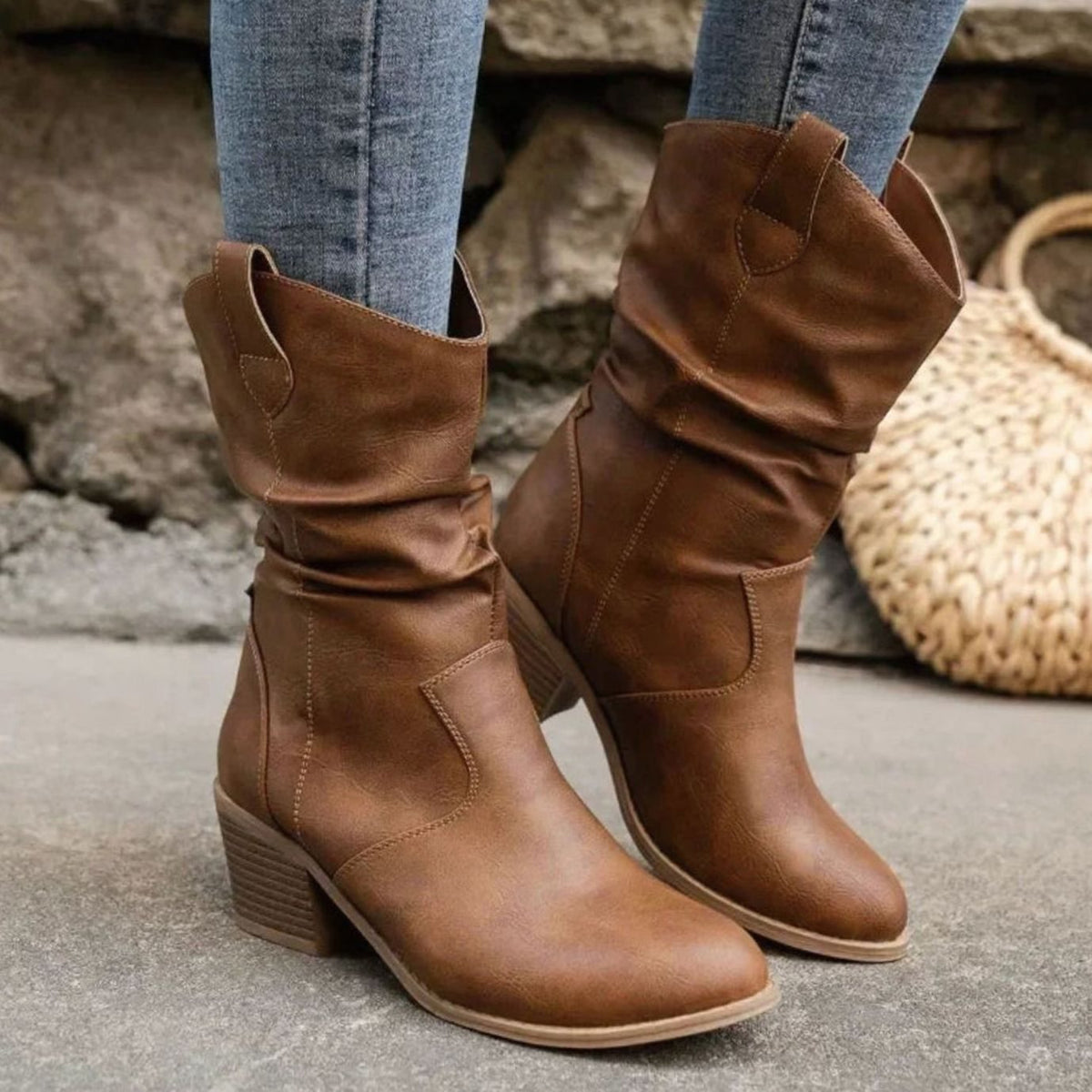 Margery - Women's Slouch Ankle Boots with Block Heel