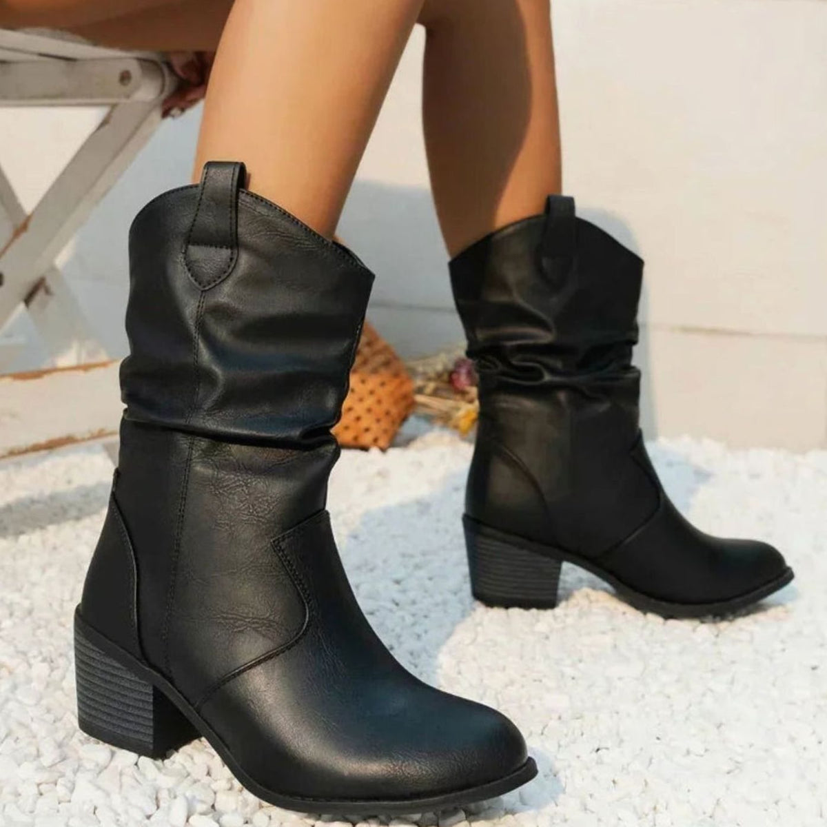 Margery - Women's Slouch Ankle Boots with Block Heel