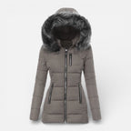 Margot - Women's Quilted Puffer Jacket with Faux Fur Hood