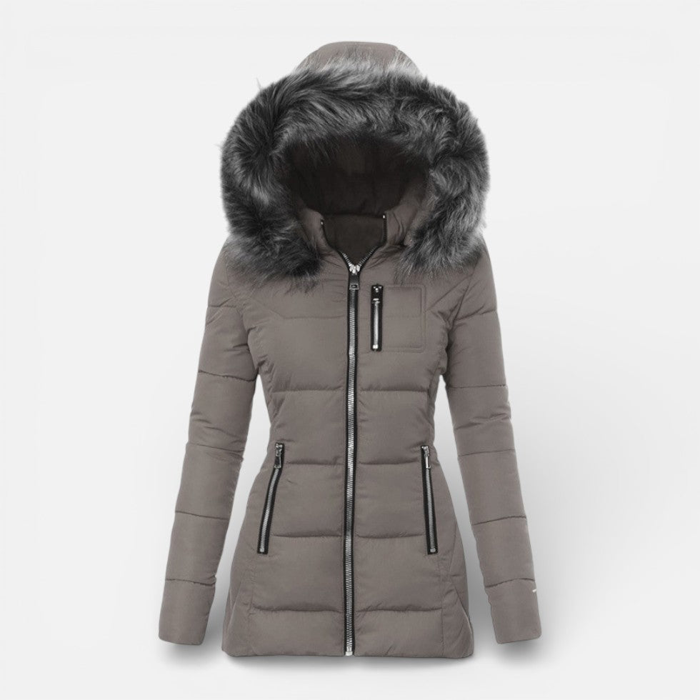 Margot - Women's Quilted Puffer Jacket with Faux Fur Hood