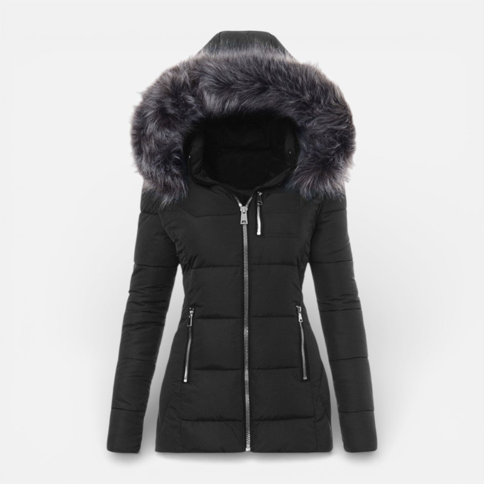 Margot - Women's Quilted Puffer Jacket with Faux Fur Hood