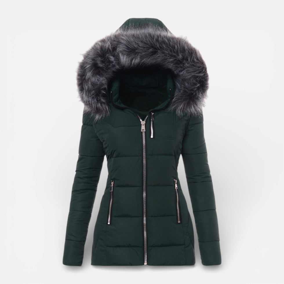Margot - Women's Quilted Puffer Jacket with Faux Fur Hood