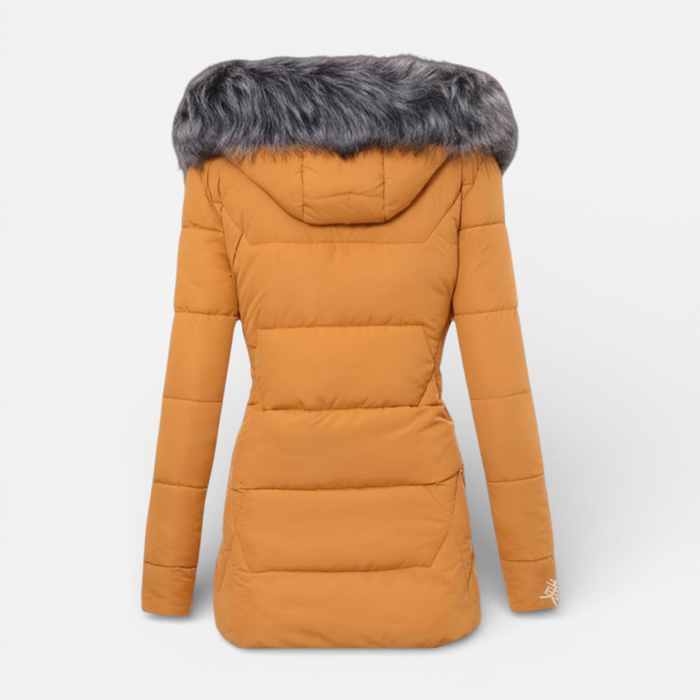 Margot - Women's Quilted Puffer Jacket with Faux Fur Hood