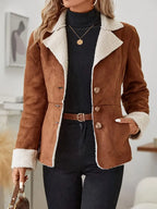 Marguerite - Women's Suede Blazer with Sherpa Collar and Cuff Trim