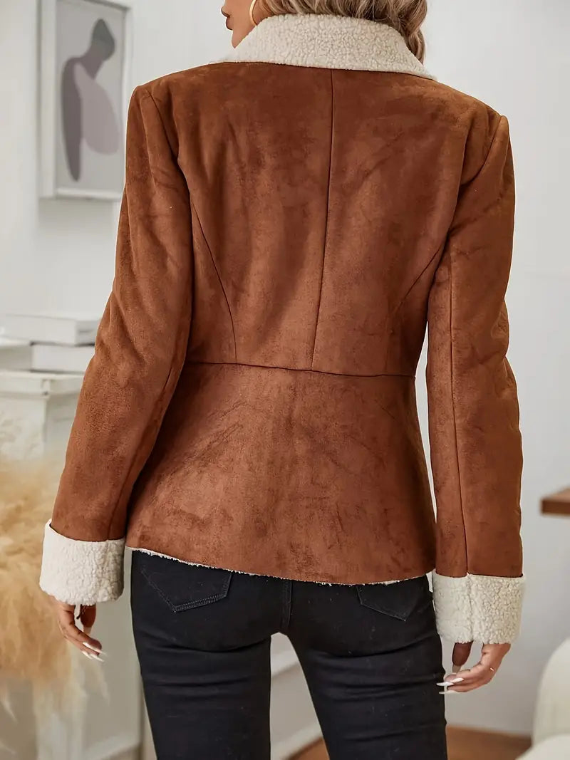 Marguerite - Women's Suede Blazer with Sherpa Collar and Cuff Trim