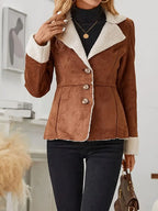 Marguerite - Women's Suede Blazer with Sherpa Collar and Cuff Trim