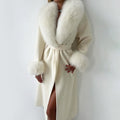 Marlena - Women's Belted Longline Coat with Faux Fur Collar