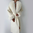 Marlena - Women's Belted Longline Coat with Faux Fur Collar