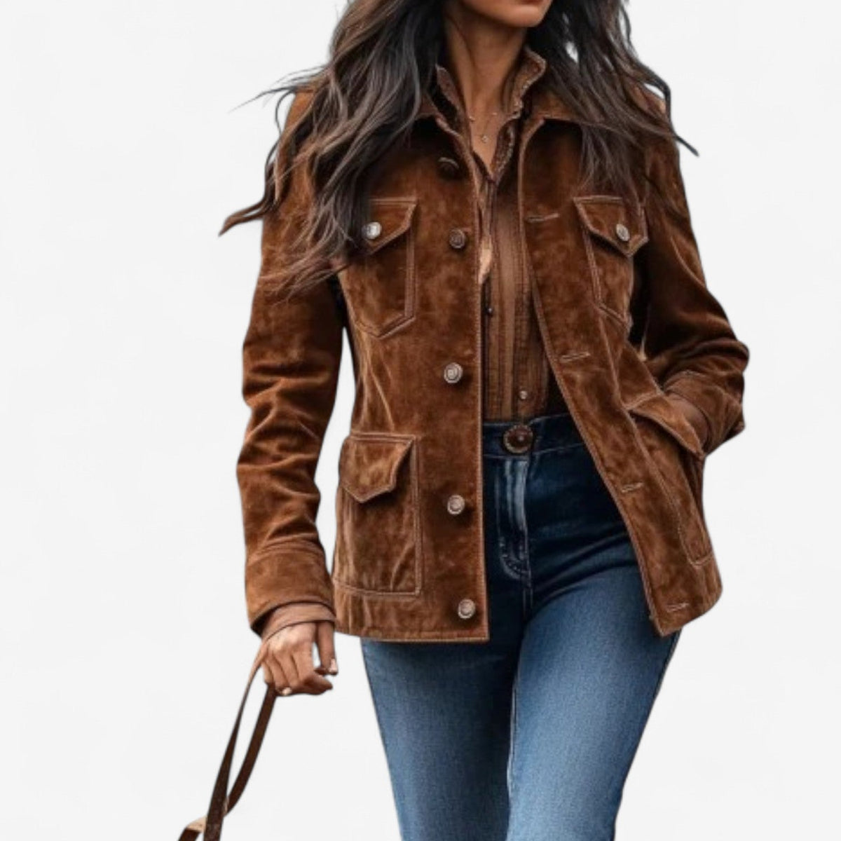 Mary - Women's Suede Button-Front Jacket
