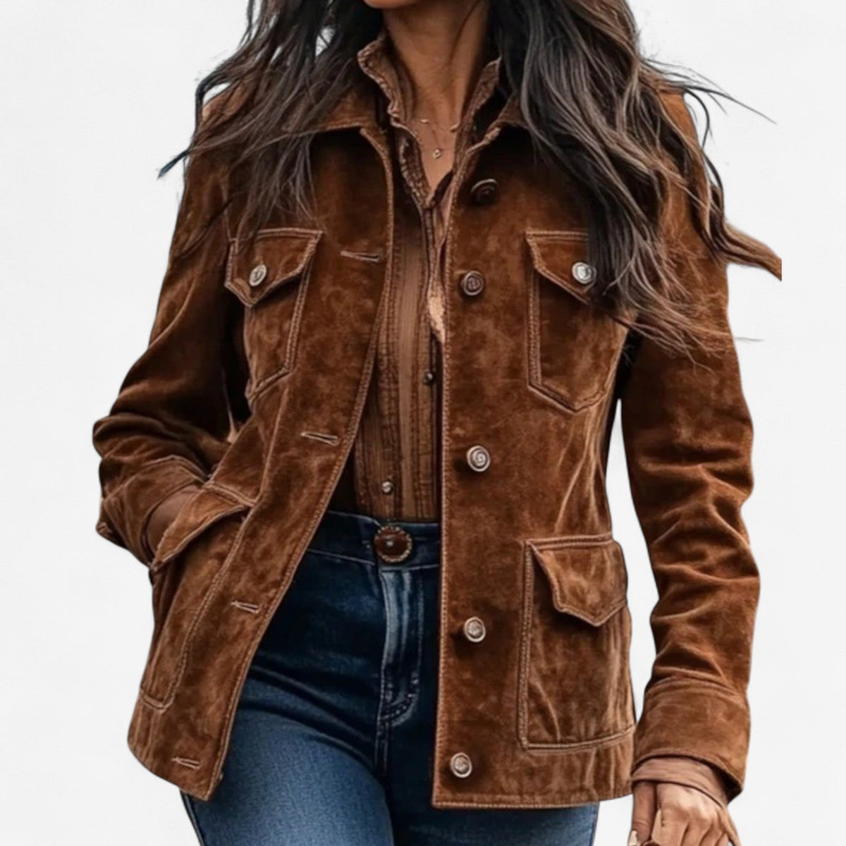 Mary - Women's Suede Button-Front Jacket
