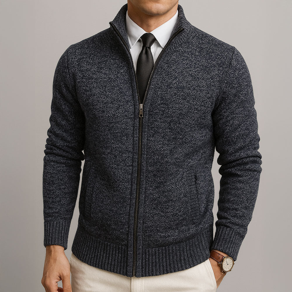 Matthias - Men's Zip-Front Wool Cardigan with Ribbed Cuffs