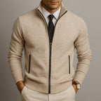 Matthias - Men's Zip-Front Wool Cardigan with Ribbed Cuffs