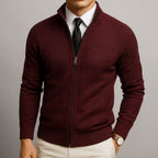 Matthias - Men's Zip-Front Wool Cardigan with Ribbed Cuffs