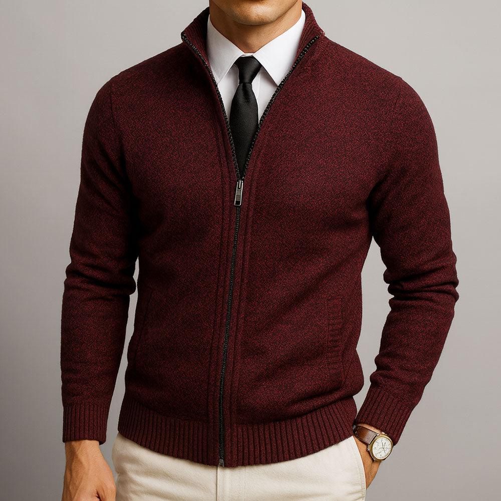 Matthias - Men's Zip-Front Wool Cardigan with Ribbed Cuffs