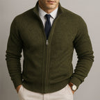 Matthias - Men's Zip-Front Wool Cardigan with Ribbed Cuffs