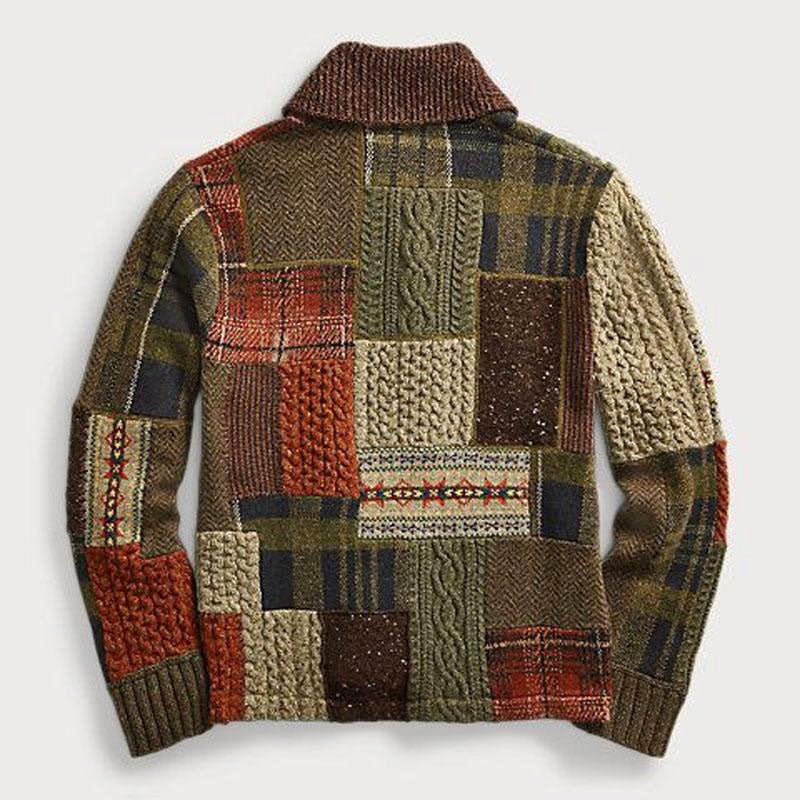 Maxwell - Men's Patchwork Cable-Knit Cardigan with Shawl Collar
