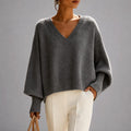 Monica - Women's Oversized V-Neck Poncho Sweater 1