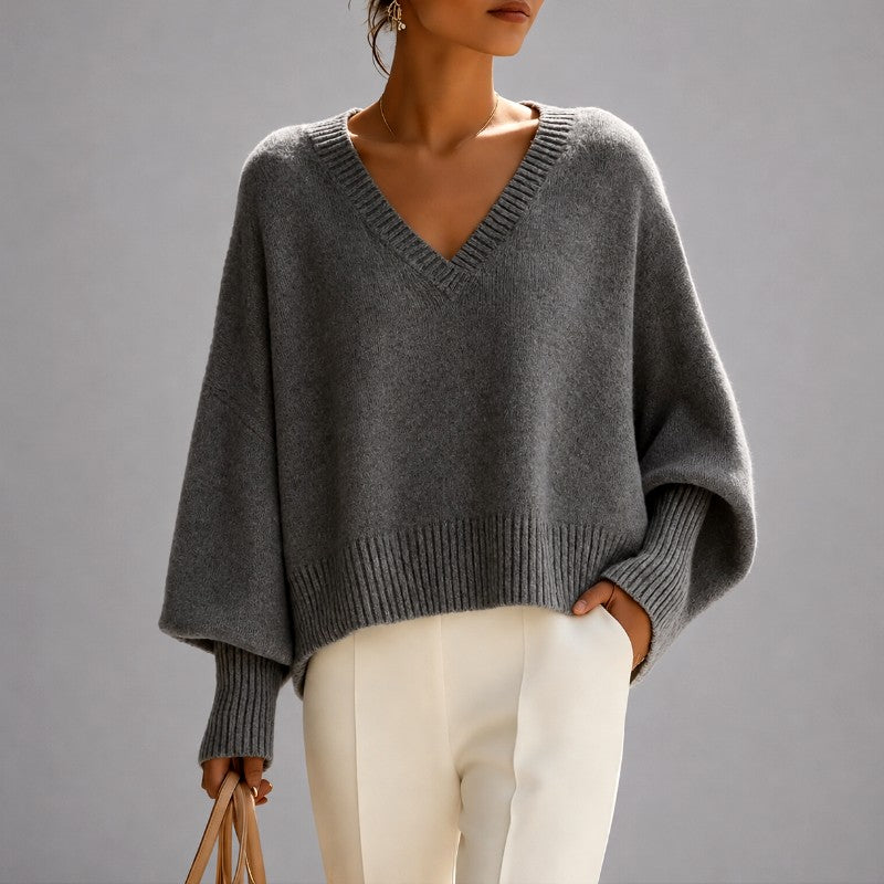 Monica - Women's Oversized V-Neck Poncho Sweater 1