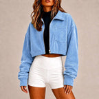 Nicole - Women's Corduroy Cropped Zip-Up Jacket 3